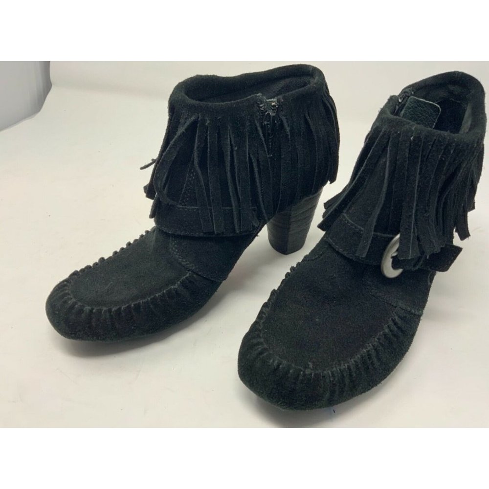 Black fringe  moccasin Western ankle boots  size 5.5 Born brand